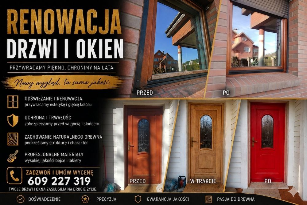 Renowacja drzwi okien mebli drewna