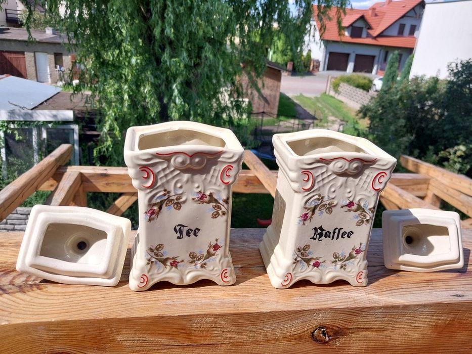 Dwa pojemniki ceramiczne do kawy i herbaty vintage