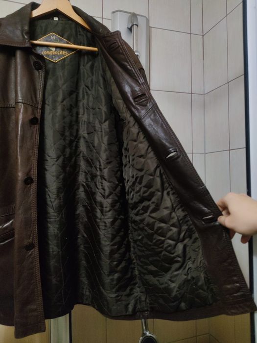 kurtka skórzana XL męska ciemna brązowa kremowa destroyed  retro sk