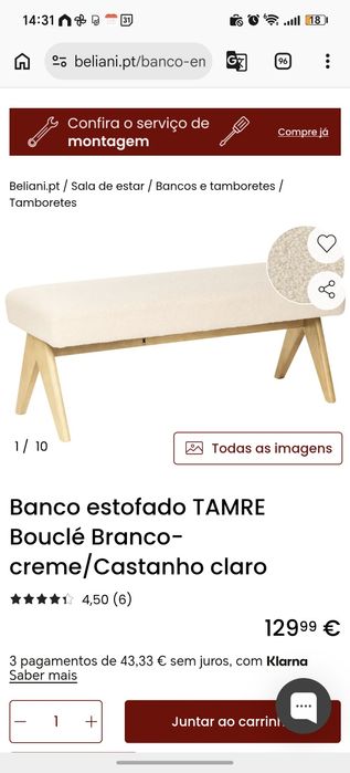 Banco Banco estofado TAMRE Bouclé Branco-creme/Castanho claro