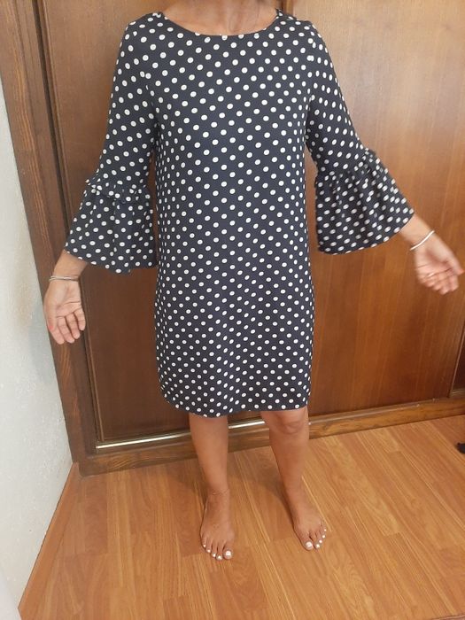Vestido azul c bolas brancas,  M