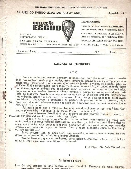 Colecção Escudo 3 Conjuntos de exercícios de Português para o liceu