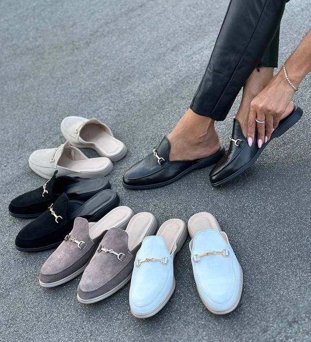 Жіночі шкіряні шльопанці мюлі в кольорах