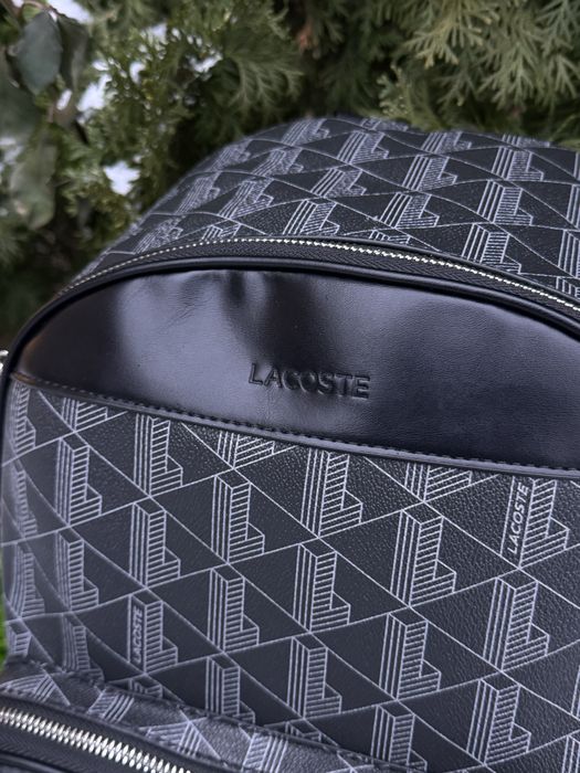 Рюкзак Lacoste monogram черный мужской портфель Лакост шкіряний