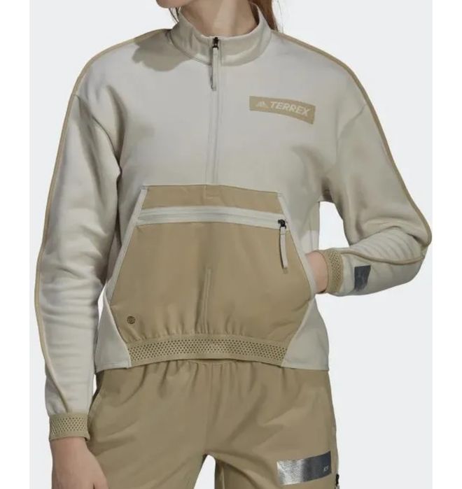 Adidas Terrex Polar Bluza Trekkingowa 1/2 Zip Beżowa S/M Kangurka Outdoor Gorpcore