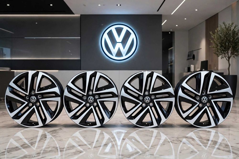Nowe felgi 18 et 43 VW 5FJ601025C Tiguan Passat Golf OEM 5x112 - Black Polished - 4 sztuki
