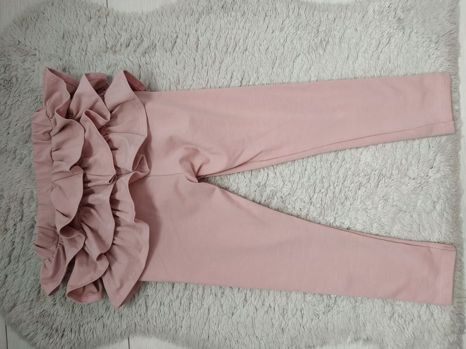 Piękne,unikatowe legginsy z falbankami/lato/pudrowy róż/Nala/r.104/110