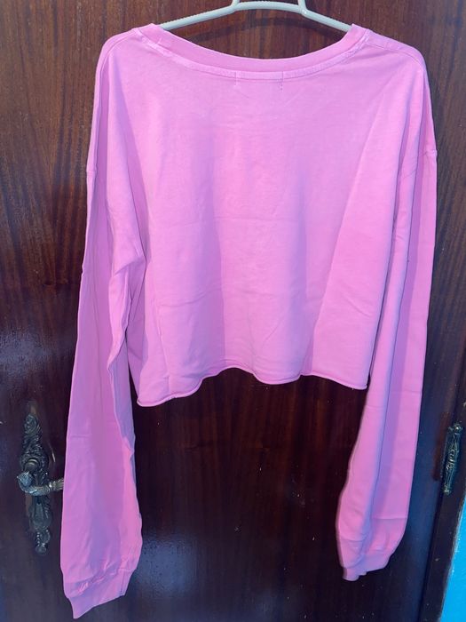 Crop top rosa de manga comprida, fresco, tamanho M, Bershka