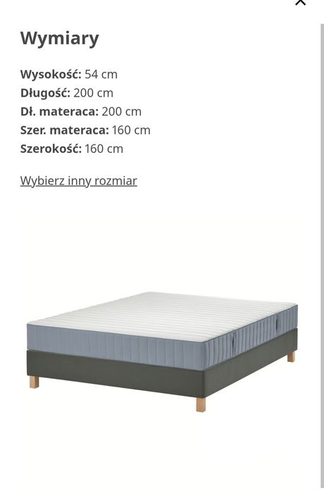 Nowe -40% Ceny łóżko kontynentalne LYNGÖR + materac VALEVAG Ikea spręż