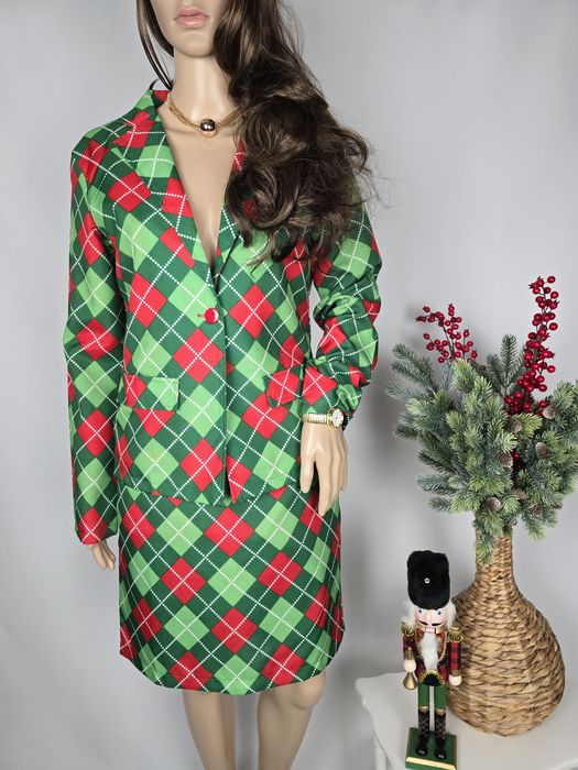 Nowy kostium świąteczny żakiet i spódnica w romby elf Party Mix M 38