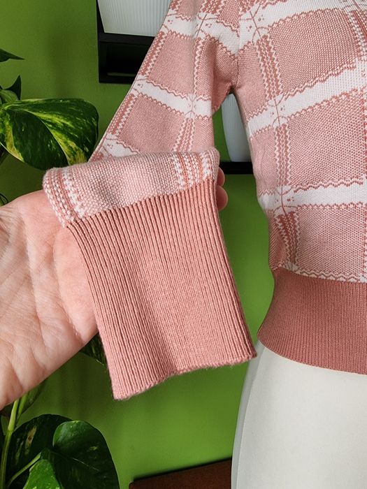 Krótki kardigan sweter kratka krata retro preppy wiskoza S 36