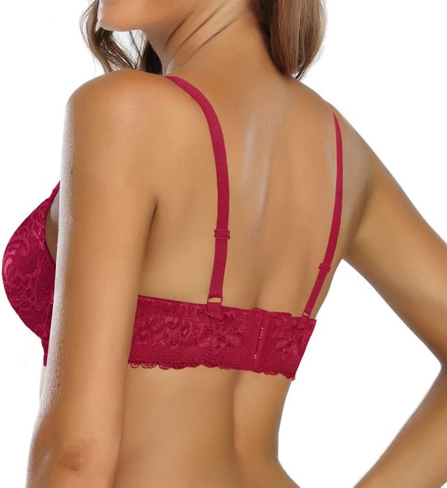 Komplet bielizny koronkowej - push-up, figi - różowy XXL 40C