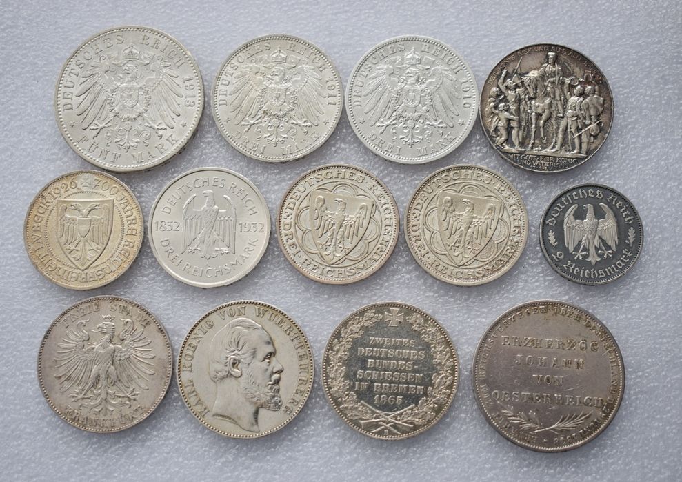 2, 3 та 5 марок Німецької імперії та талера. Оригінал.