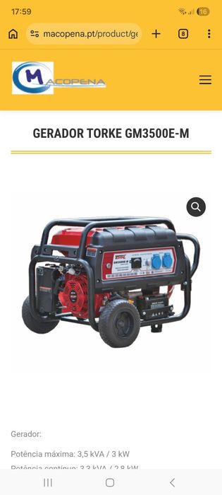 Gerador xom 3 horas de uso com arranque electrico