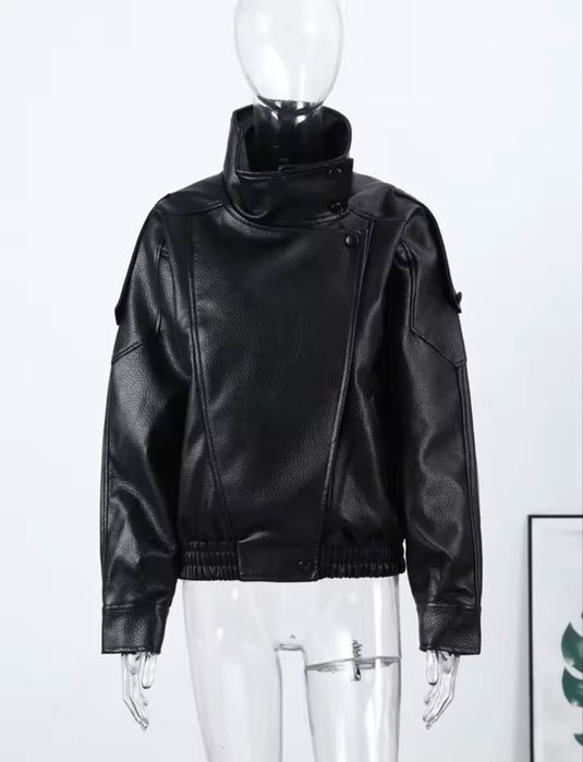 Косуха бомбер куртка шкіра з високим коміром в стилі Zara(м,с,л)люкс!