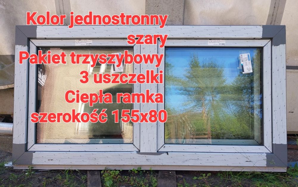 Okno nowe 155 x 80 3 szyby 3 uszczelki ciepła ramka Ru -25%