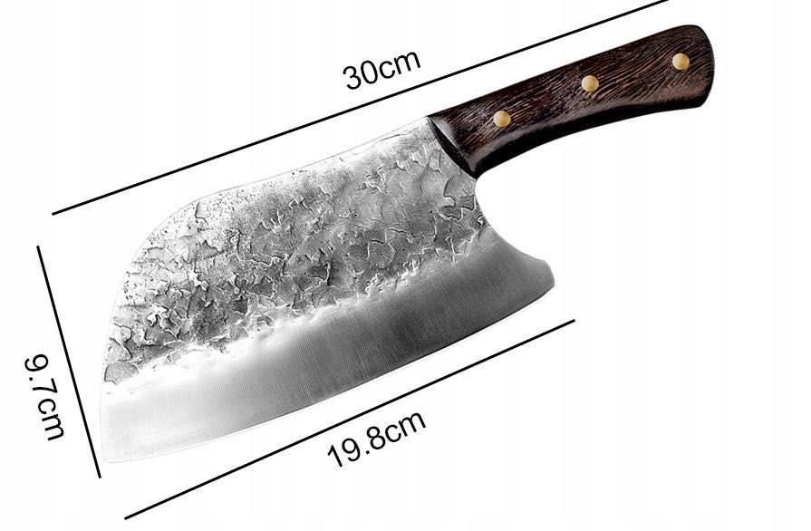 NÓŻ SZEFA KUCHNI Ręcznie Kuty Nierdzewny Stal Chromowana 30cm MOCNY