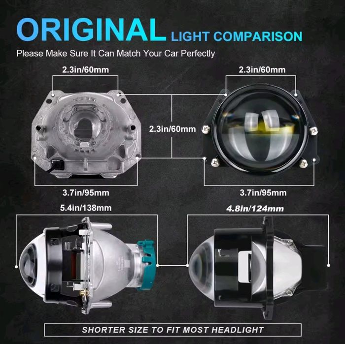Bi-LED лінзи 3.0", 6000K, 100/120W, ближнє + дальнє світло
