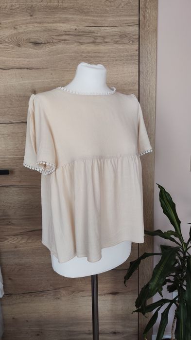 Bluzka Boho Ma zwiewna jak lniana wiskoza beżowa koronka