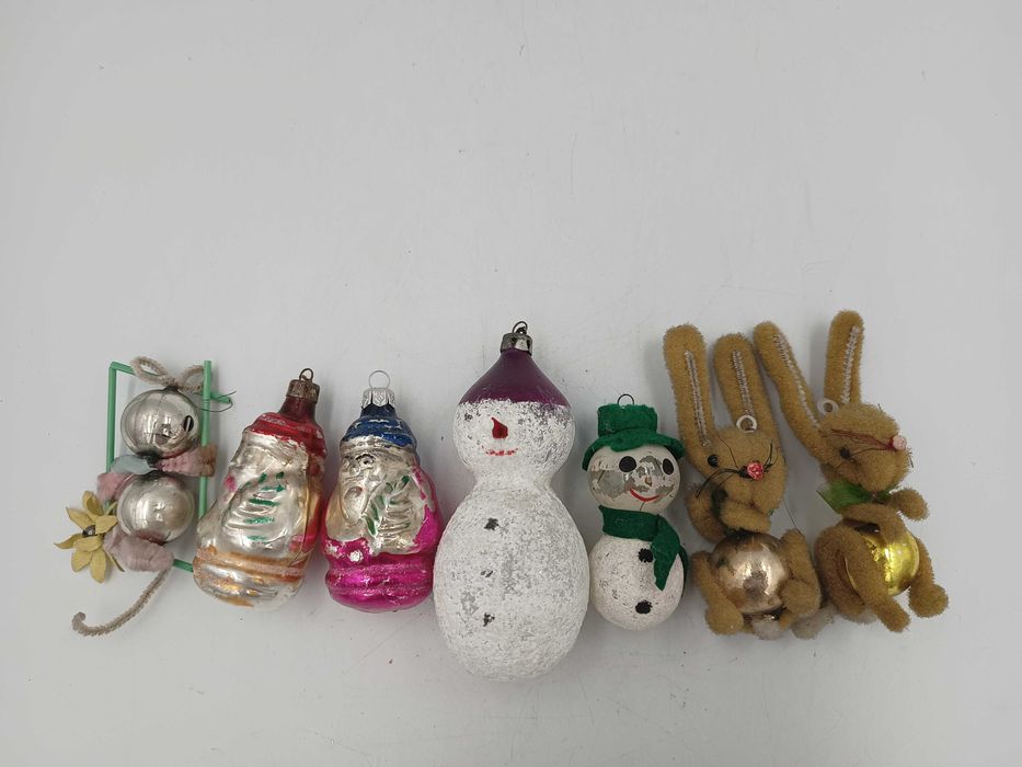 Stara bombka z PRL figurki Mikołaj bałwanek królik bombki na choinkę