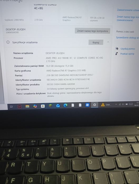 Laptop Lenovo  thinkpad AMD PRO A12-9800B