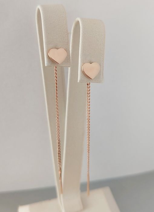 Золоті сережки-протяжки "Сердечки" 585 проба нові