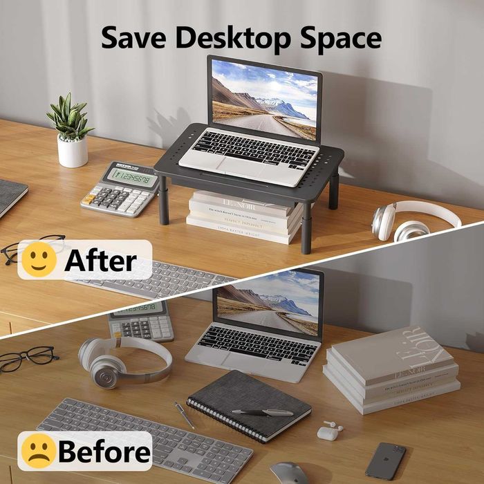 BONTEC Regulowany Stojak na Monitor z Szufladą, Podstawka do Laptopa
