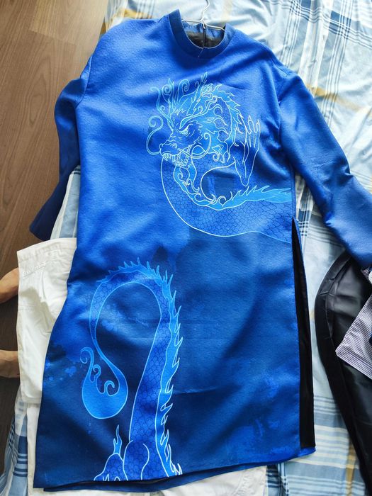 oryginalny wietnamski męski strój Ao Dai z motywem smoka, unikat!