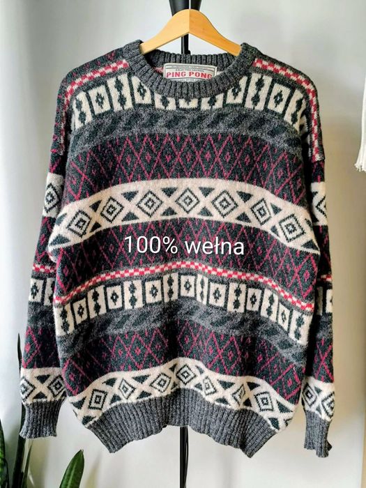 Sweter unisex z wełny ciepły puszysty Ping Pong r. L