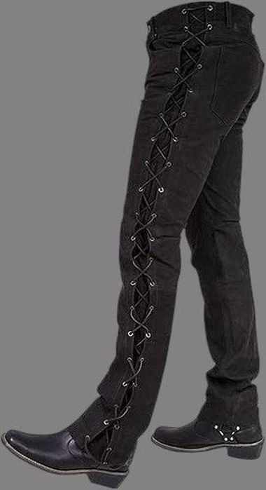 Байкерские штаны брюки замшевые кожаные черные мото Polo