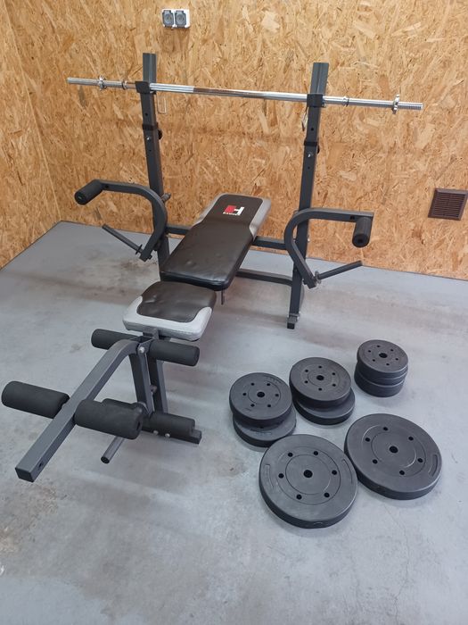Siłownia domowa Ławka stojaki obciążenie gryf  prasa do nóg