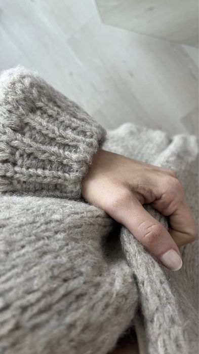 LeMonada kardigan boho beżowy gruby splot uniwersalny moher