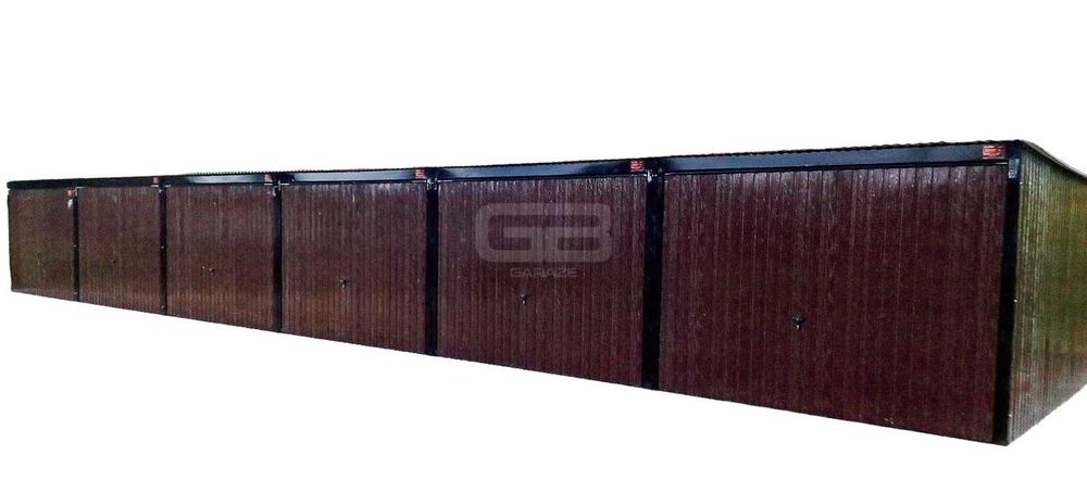 Garaż blaszany 18x5 Brama uchylna - Ciemny brąz Dach spad w tył GB187