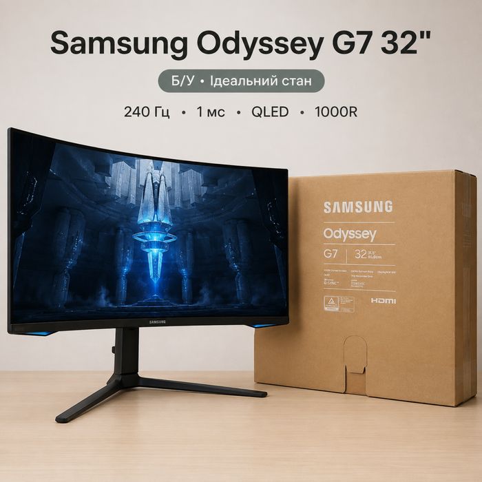 Samsung Odyssey G7 32” QHD 240Hz QLED 1ms 1000R G-Sync — ідеальний стан