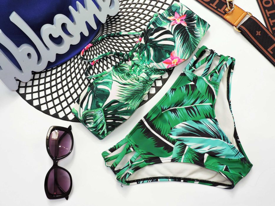 Strój kąpielowy motyw roślinny XS