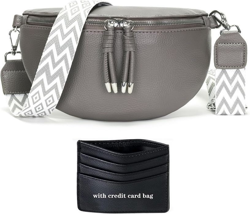 Torebka damska crossbody nerka - skóra PU - szara 25x15x8 cm