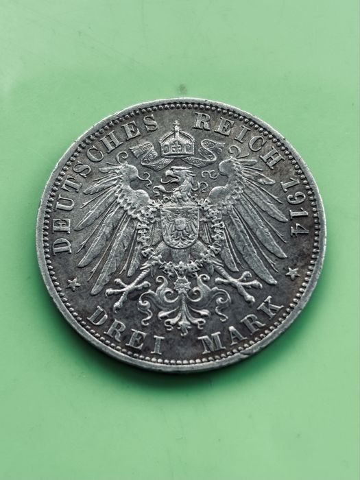 Срібна монета 3 марки 1914, Баден
