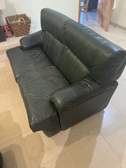 Conjunto de Sofás em Pele Verde Escura – 2 Lugares + 2 Individuais