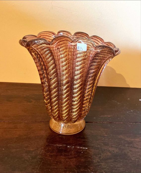 Vaso Decorativo em Vidro Artístico com Detalhes Dourados – 19 cm