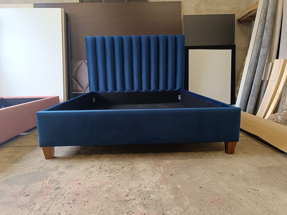 Łóżko tapicerowane półwałki panele welur pojemnik stelaż na wymiar 220