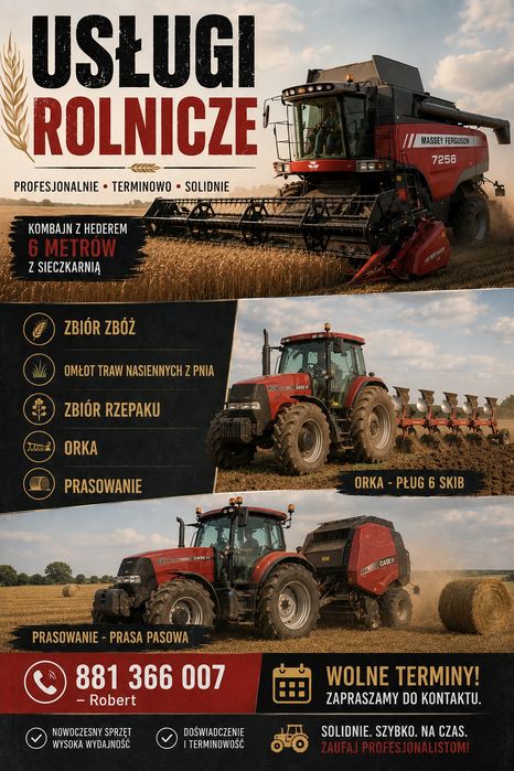 Usługi rolnicze zbiór zbóż żniwa