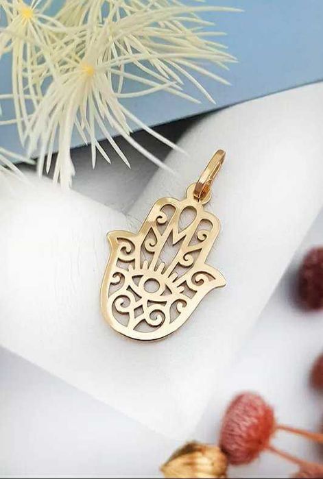 Złota zawieszka ręka Fatimy próba złota 585