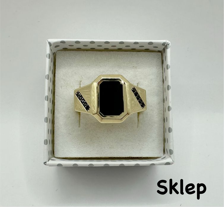 Złoty Męski Sygnet z Onyksem Pr.585 NOWY !