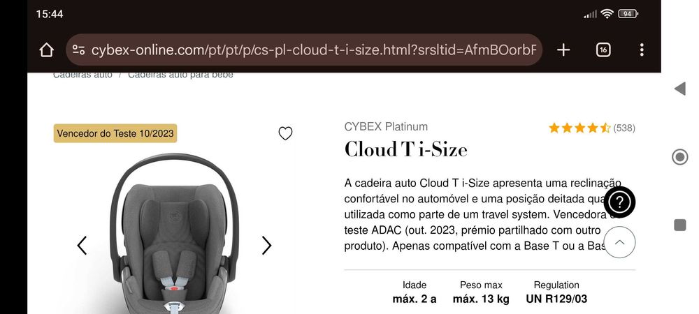 Cadeira auto CYBEX Platinum Cloud T i-Size/Alcofa CYBEX Gold Cot S Lux