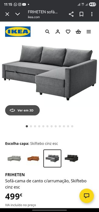 Sofá-cama de canto c/arrumação