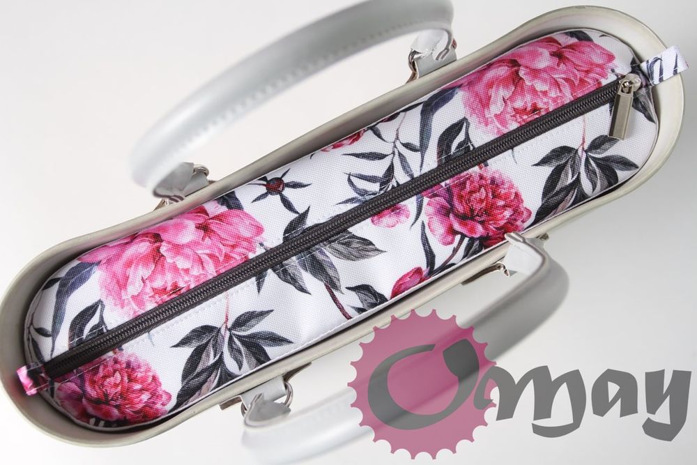 organizer OBAG MINI piwonie róż grafit 2 kieszenie wkład OMAY