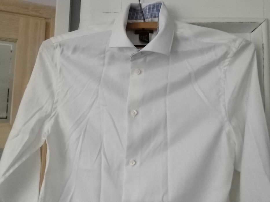 prawie NOWA premium bawełniana koszula chłopięca biała XS męska