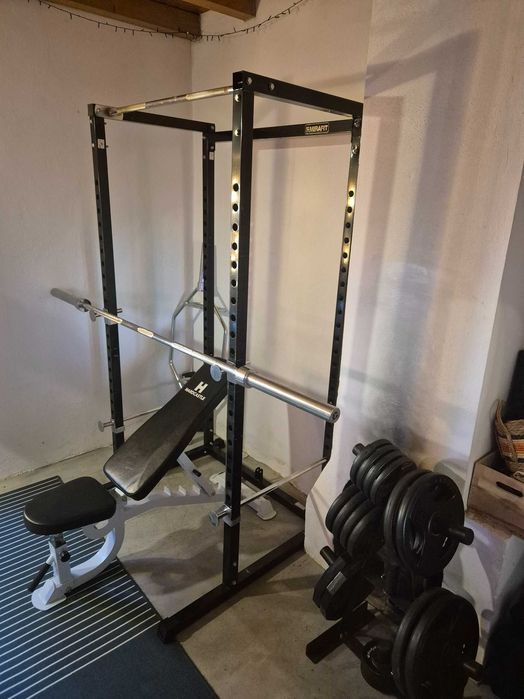 Conjunto de equipamento Mirafit para ginásio em casa – rack, halteres, barras e discos
