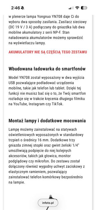 Yongnuo YN708 - lampa diodowa LED pierścieniowa, 45W