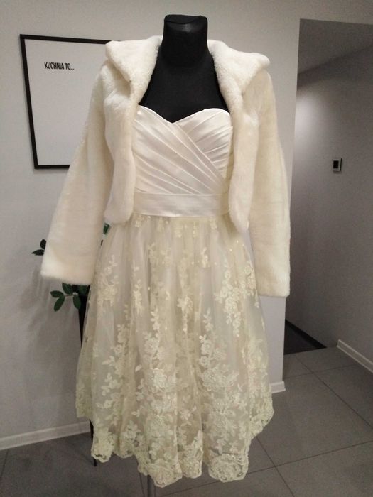 krótka sukienka ślubna roz.34-36 +bolerko gratis